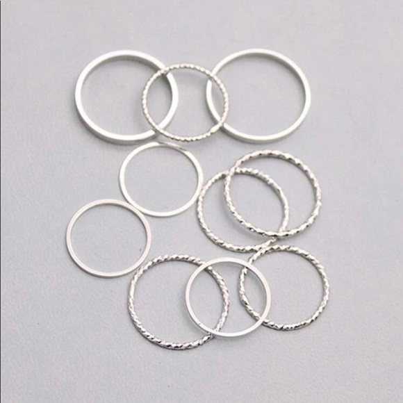 10pc Silver Minimalist Ring Set - Picture 2 of 2